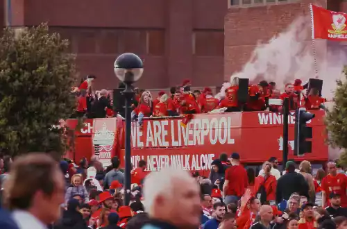 Liverpool football club bus parade through Liverpool City Centre - many people popped into our sports bar!